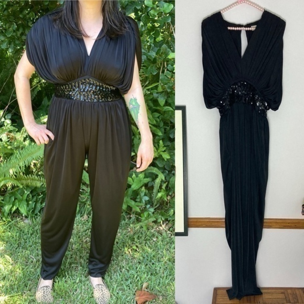 Lizzy & Johnny black draped and sequinned jumpsuit
